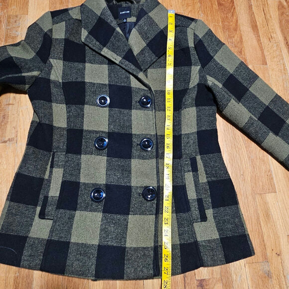 Rampage Plaid Peacoat Womens L Olive Black Classic Double Breasted‎ Y2K Fall - Picture 11 of 12